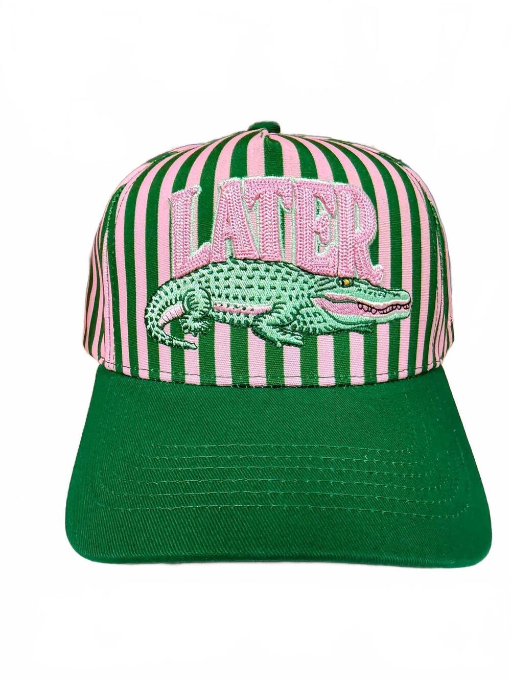 NEW JV CAP COMPANY men's later gator trucker hat in green/pink